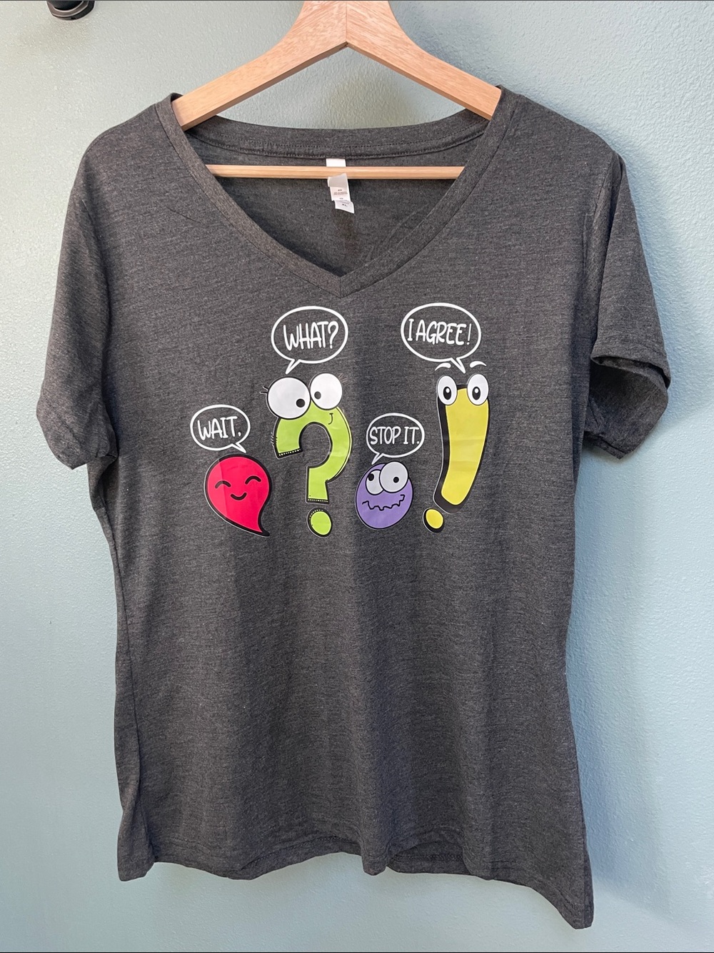 Funny English Teacher Punctuation Graphic V-Neck T-Shirt –  XL